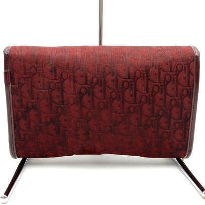 DIOR Trotter Canvas Chain Shoulder Bag Pouch Red Vintage Women's