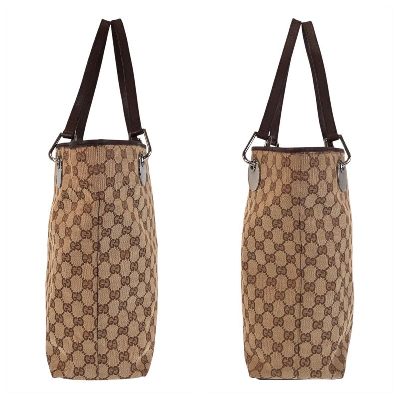 Gucci Beige Brown GG Canvas/leather 120336 Tote Bag Shoulder Bag Women 504731