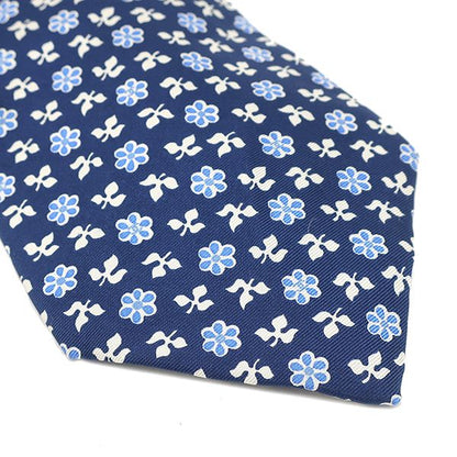 Chanel Tie Botanical Pattern 9.5cm (3.74in) Silk Navy and Multicolor Navy Blue