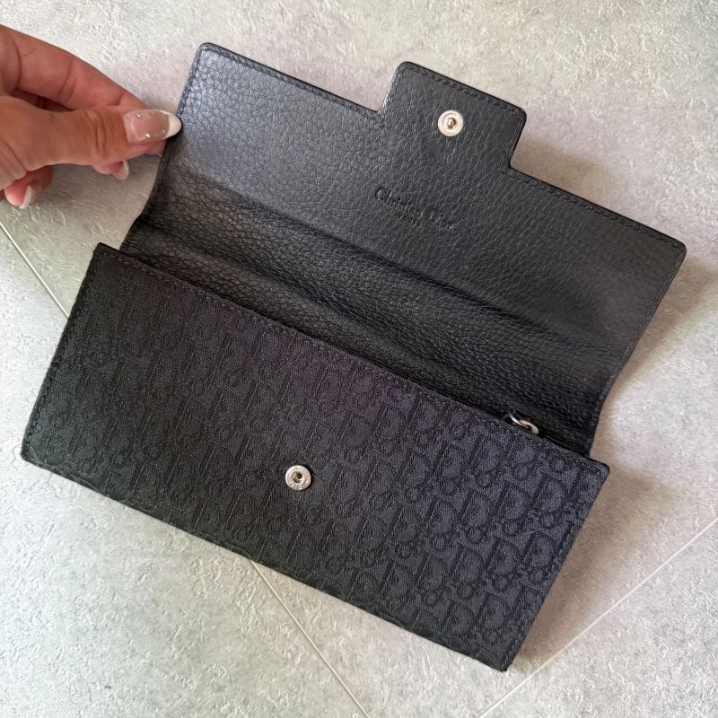 Dior Trotter Canvas Long Wallet Christian Dior Plate Foldable Wallet Black