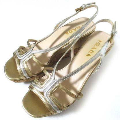 Prada Wedge Sole High Heel Suring Back Sandals Size 34.5 Approx 21.5cm (8.46in)