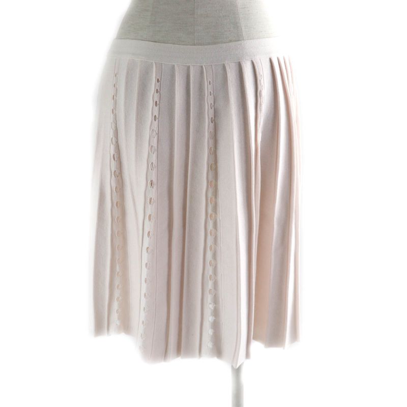 CHANEL P43884 F Knit Pleated Skirt With Pearl Coco Mark Buttons Wrap Skirt