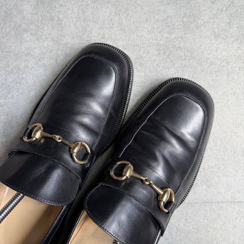 Gucci Horsebit Loafer Square Toe Black Gold Hardware Men's 41e 26cm (10.24in)