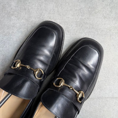 Gucci Horsebit Loafer Square Toe Black Gold Hardware Men's 41e 26cm (10.24in)