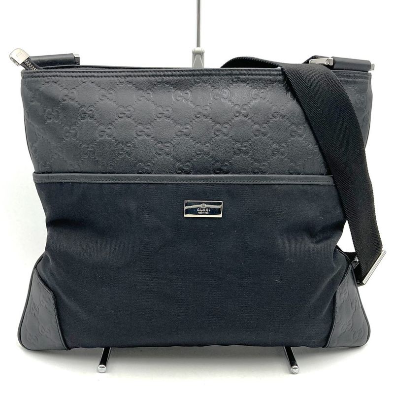 Gucci 161822 Guccissima Shoulder Bag Black Leather Women Men Fashion