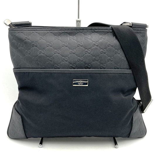 Gucci 161822 Guccissima Shoulder Bag Black Leather Women Men Fashion