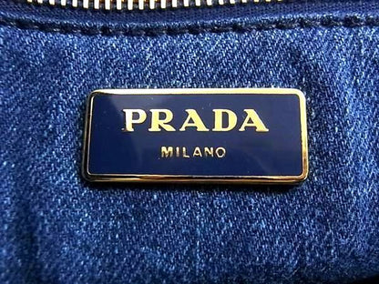 Prada B1872b Canapa Denim Handbag Tote Bag Women's Navy Aw4514