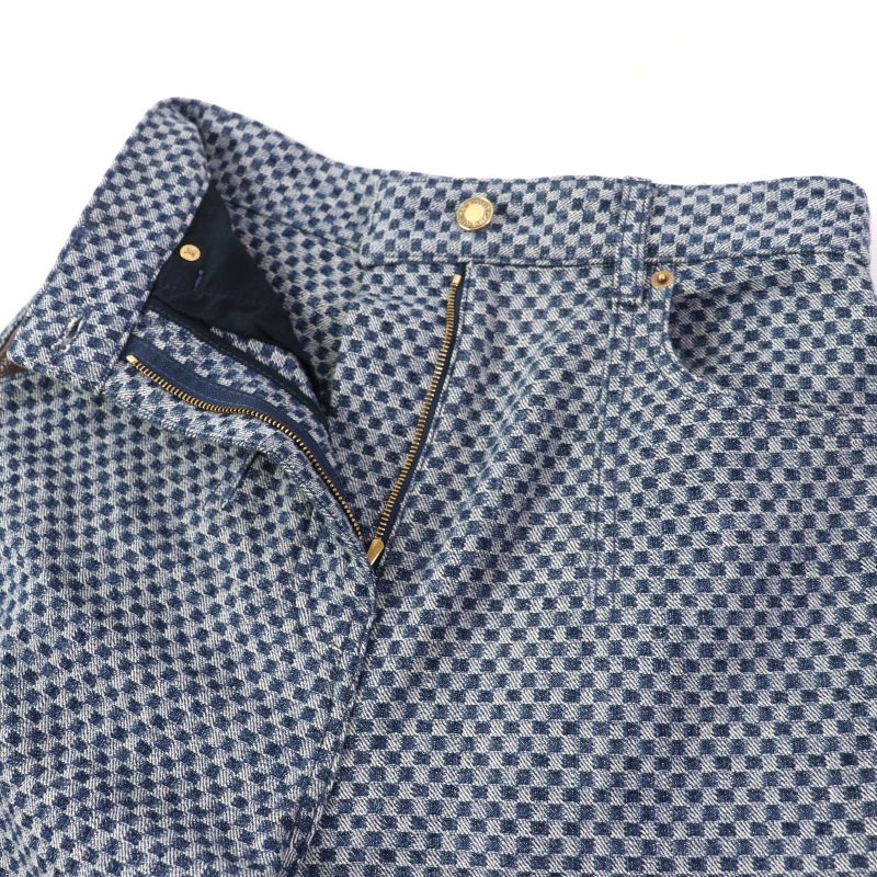 Louis Vuitton 2022 Monogram Leather Patched Damier Pattern Denim Pants Navy 34