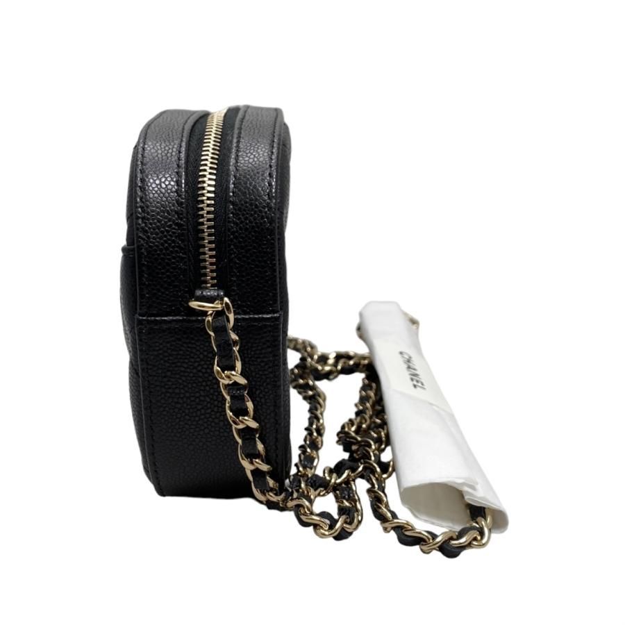 Chanel Shoulder Bag Chain Wallet Matelasse Caviar Skin Coco Mark Black Gold