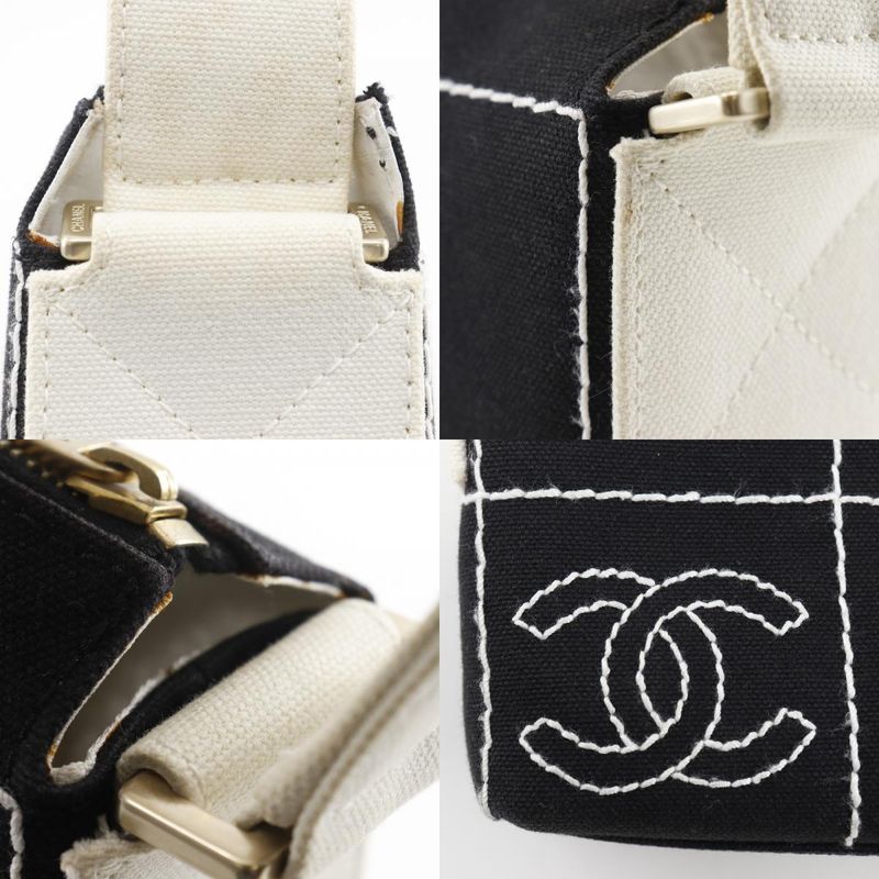 Chanel Chocobar Canvas Black Ladies Shoulder Bag
