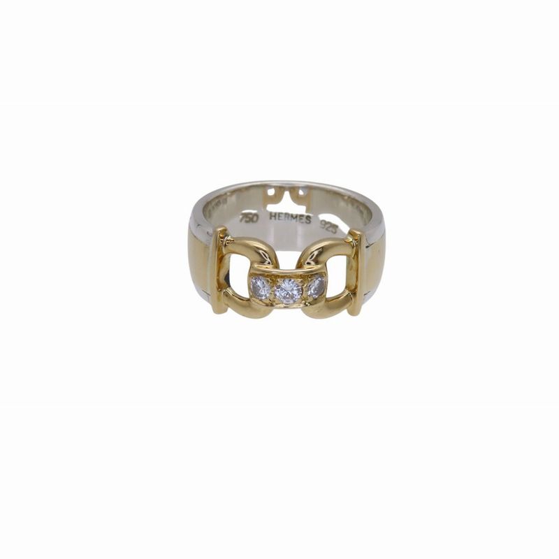 Hermes 18K Yellow Gold/silver 925 Diamond Ring 18KG 750 Yellow Gold/925/diamond