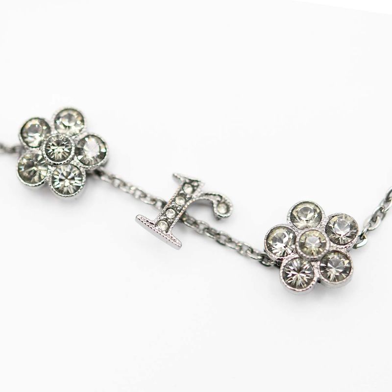 Christian DIOR Bracelet Rhinestone Flower Black Silver Color Accessories Ladies