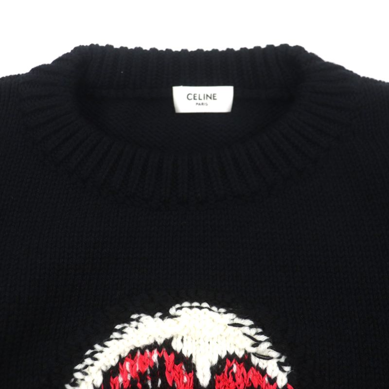 Celine 2a43l717m 94% Wool Pierrot Boxy Crewneck Knit Sweater Black XS Made In