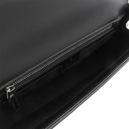Gucci 2way Bag Double G Plate Leather Black Silver Hardware Black Shoulder