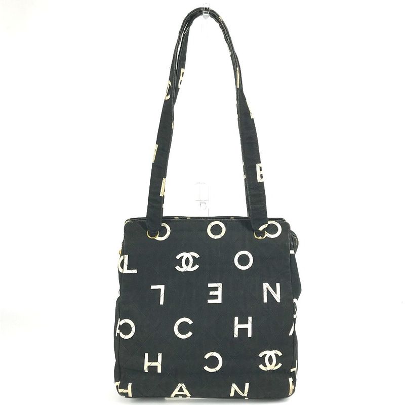 Chanel Shoulder Bag Logo Total Leather / Canvas Black