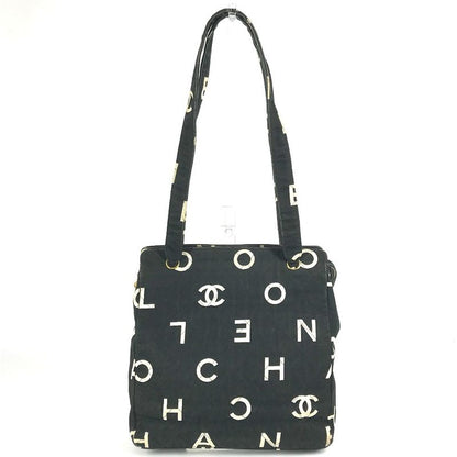 Chanel Shoulder Bag Logo Total Leather / Canvas Black
