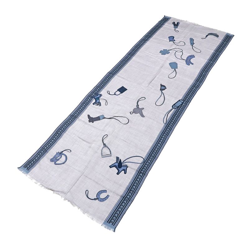 Hermes Shawl Rectangle 70% Cashmere 30% Silk Blue Cashcil Accessories