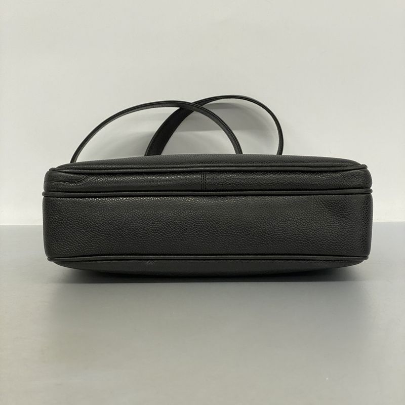 Chanel Shoulder Bag Caviar Skin Black Gold Hardware Women