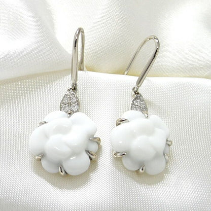 Chanel Earrings Camellia Swing Drop 750wg 18K White Gold White Togo Old Diamond
