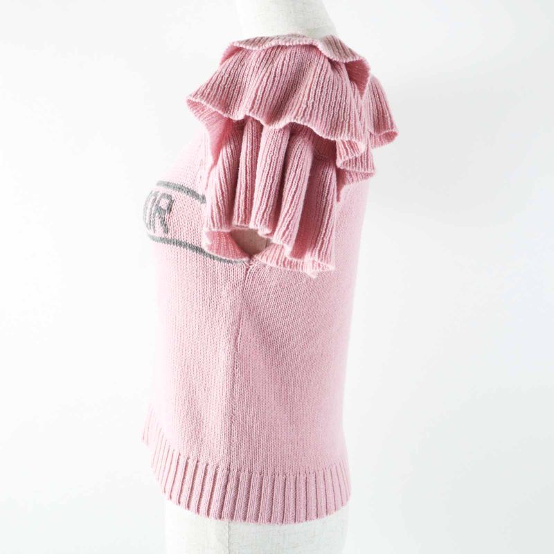 Christian DIOR 344s13bm003 100% Cashmere Frilled Short Sleeve Knit Pink Gray