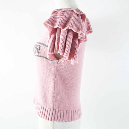 Christian DIOR 344s13bm003 100% Cashmere Frilled Short Sleeve Knit Pink Gray