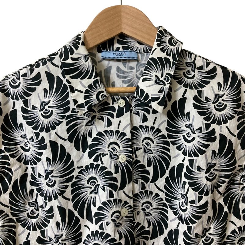 Prada Flower Print Sleeveless Shirt Blouse Size 38 White Black Women's Used