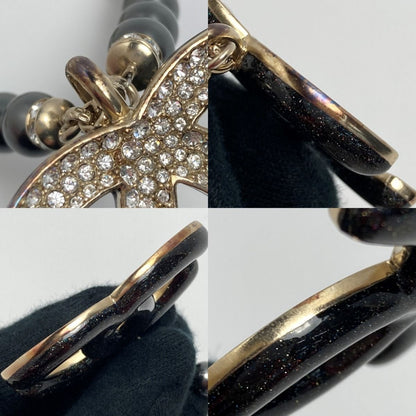 Chanel Coco Mark Rhinestone X Fake Pearl Necklace C23p Champagne Gold/black