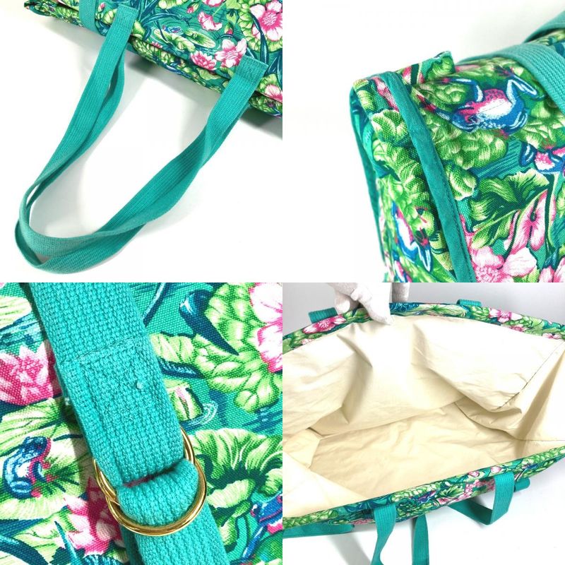 Hermes Shoulder Bag FROG Floral Flower Cotton Green