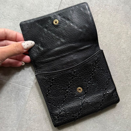 Chanel Stitching Coco Mark W Hook Bifold Wallet Leather Black Compact Wallet