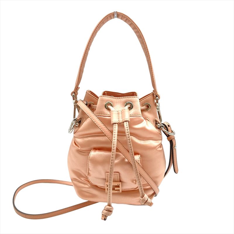 Fendi Montresor Mini Satin Shoulder Bag 2WAY Nylon Pink Silver Hardware Women