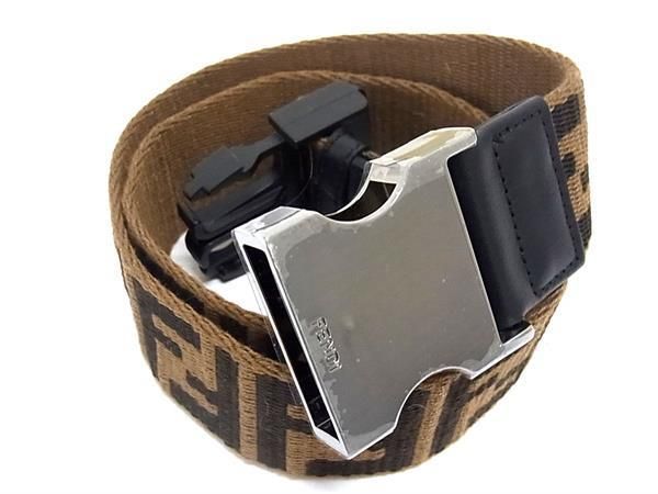 Belt Men's Women's Brownish-black Bk2585 Fendi Zucca Pattern Canvas And