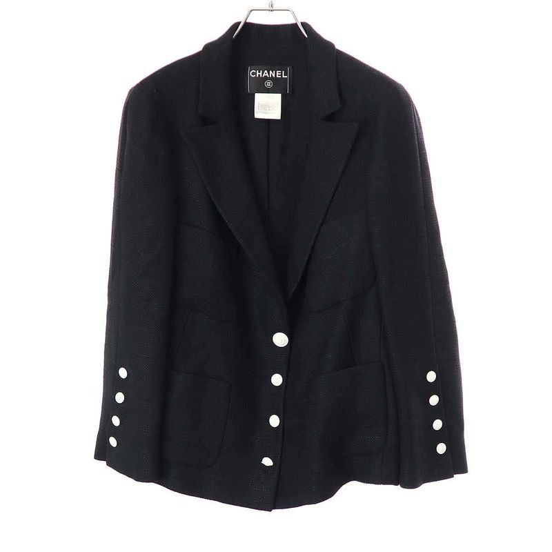 Chanel Coco Mark Button Tweed 4b Tailored Jacket P31043v16334 Black 42