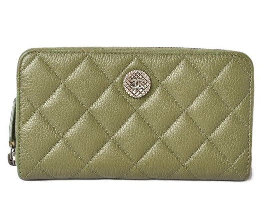 Chanel Wallet Medium Wallet Quilted Matelasse Caviar Skin Moss Green 230928-ch