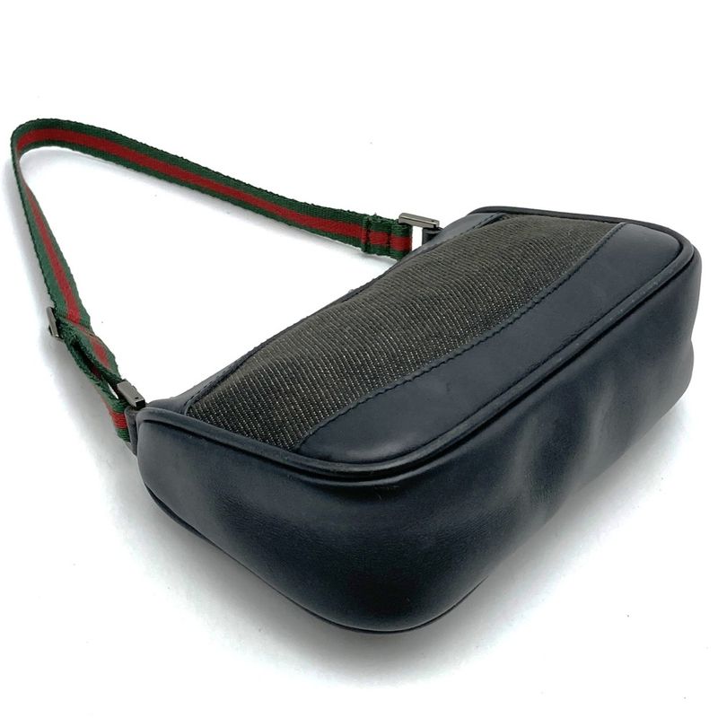 Gucci 92821 Pouch Mini Handbag Black Canvas Leather Sherry Ladies Men Fashion