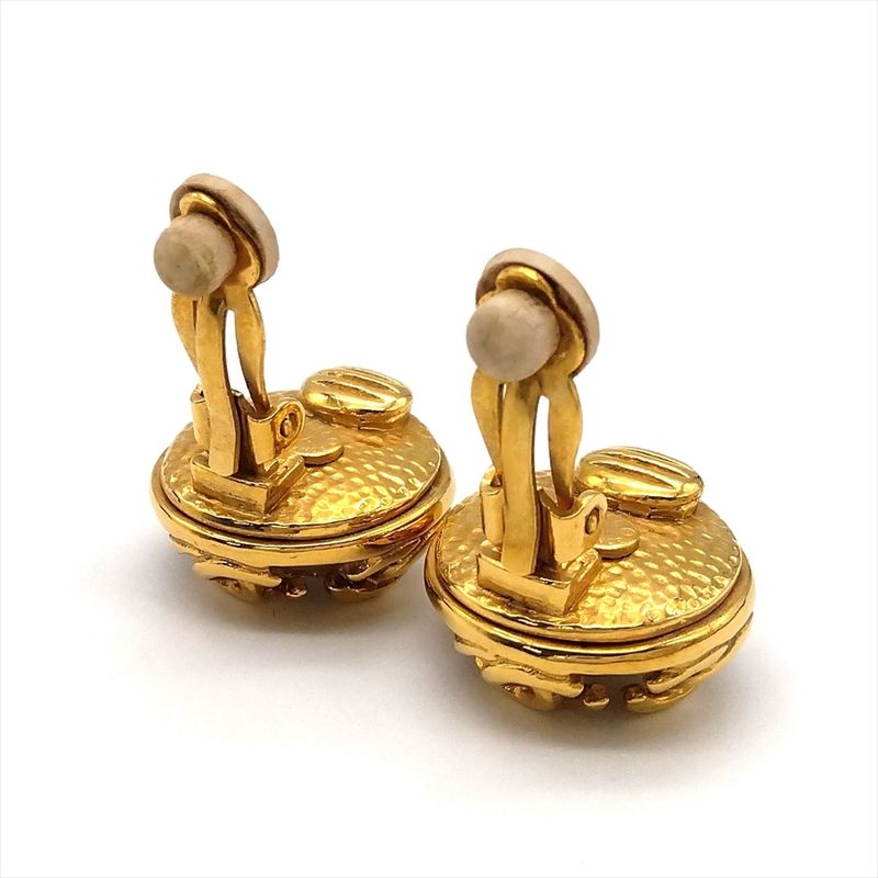 Chanel Earring 95A Gold Coco Mark Faux Pearl Vintage
