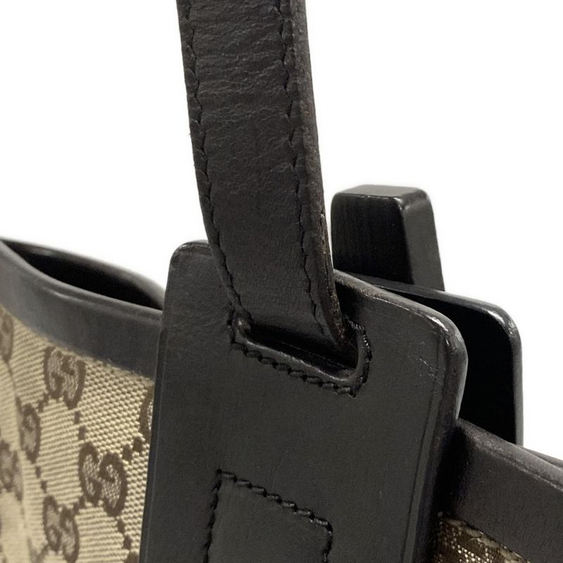 Gucci Tote Bag GG Pattern 106241 Dark Brown And Beige Leather
