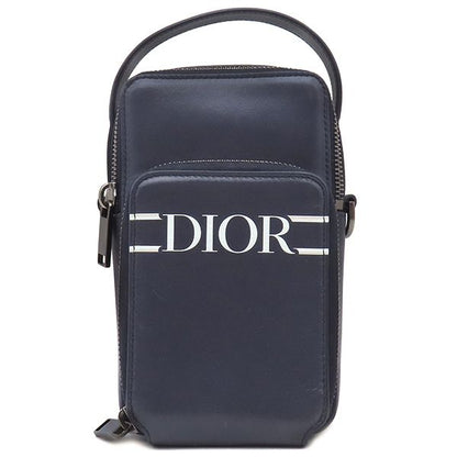 Christian Dior 2way Bag Micro Pouch Canvas Leather Navy Silver Hardware Navy