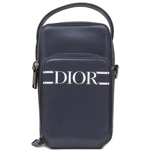 Christian Dior 2way Bag Micro Pouch Canvas Leather Navy Silver Hardware Navy
