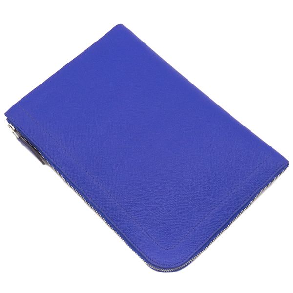 Hermes Clutch Bag Zip Tablet Vaux Epson Blue Electric Silver Hardware Blue