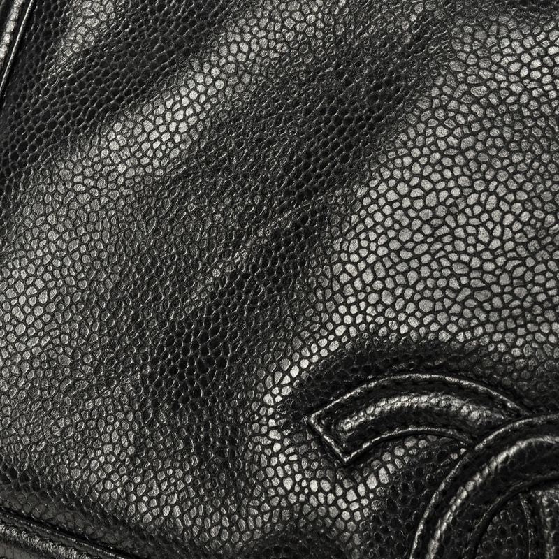Chanel Shoulder Bag Caviar Skin Black Gold Hardware Vintage Women