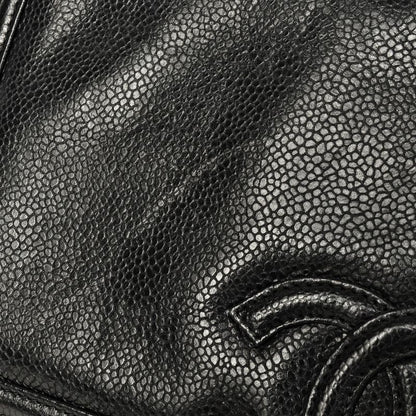 Chanel Shoulder Bag Caviar Skin Black Gold Hardware Vintage Women