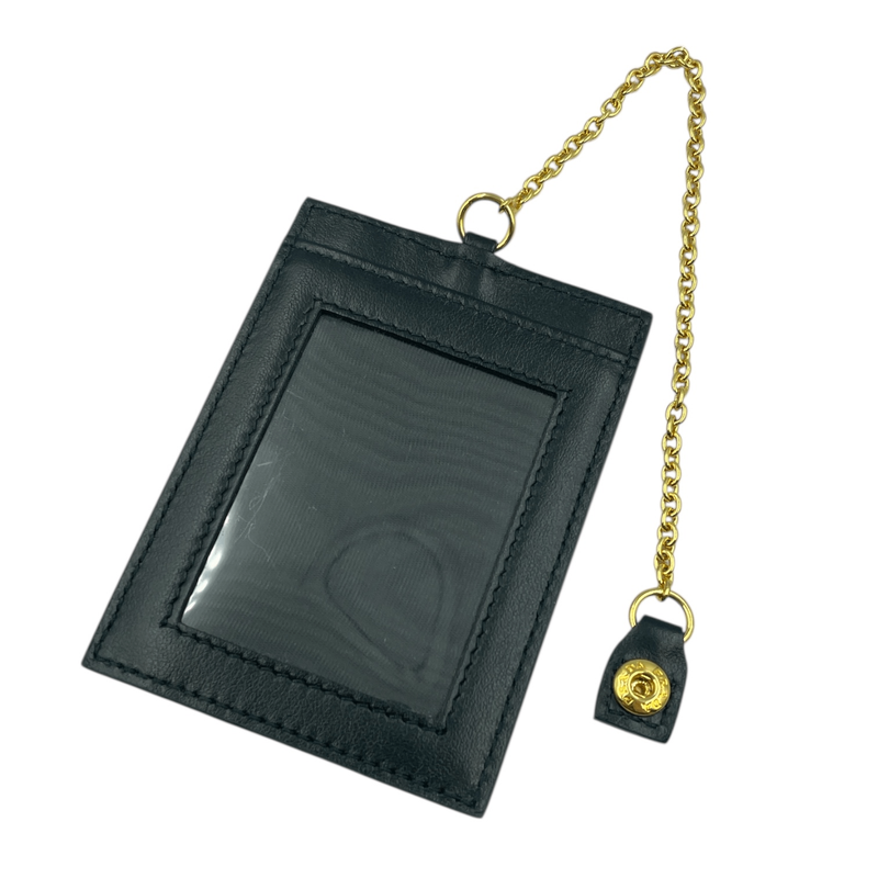 Prada Card Case Pass Case Leather Chain Logo Black