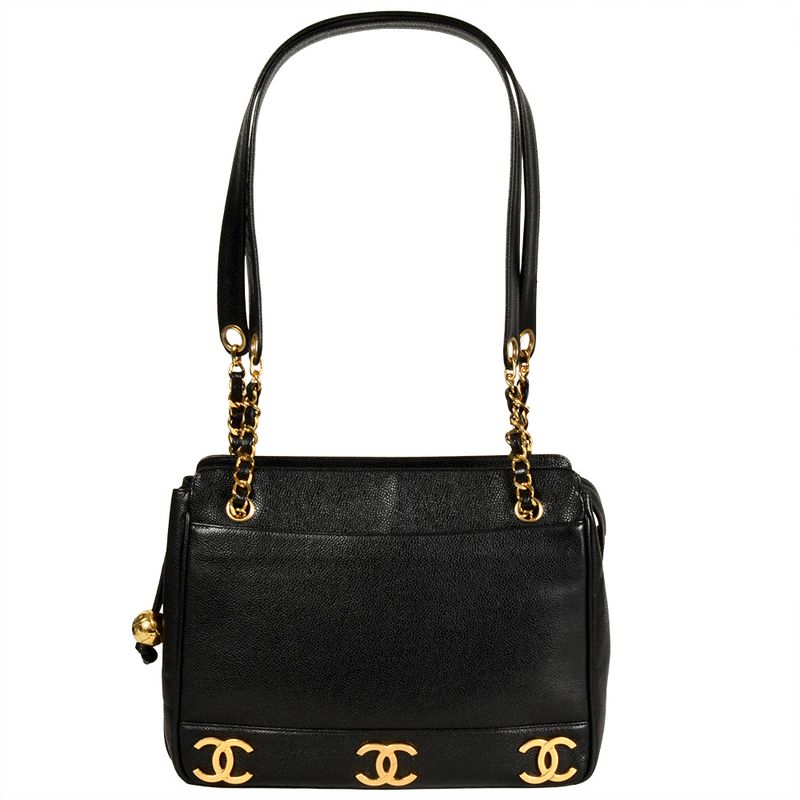 Chanel Triple Coco Chain Shoulder Bag Caviar Skin Black Gold Hardware 7 Digit 4