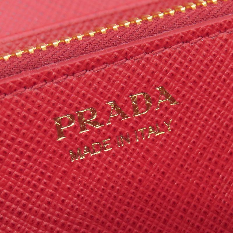 Prada Long Wallet Caier Wallet Saffiano Leather Fuoco Gold Hardware Red