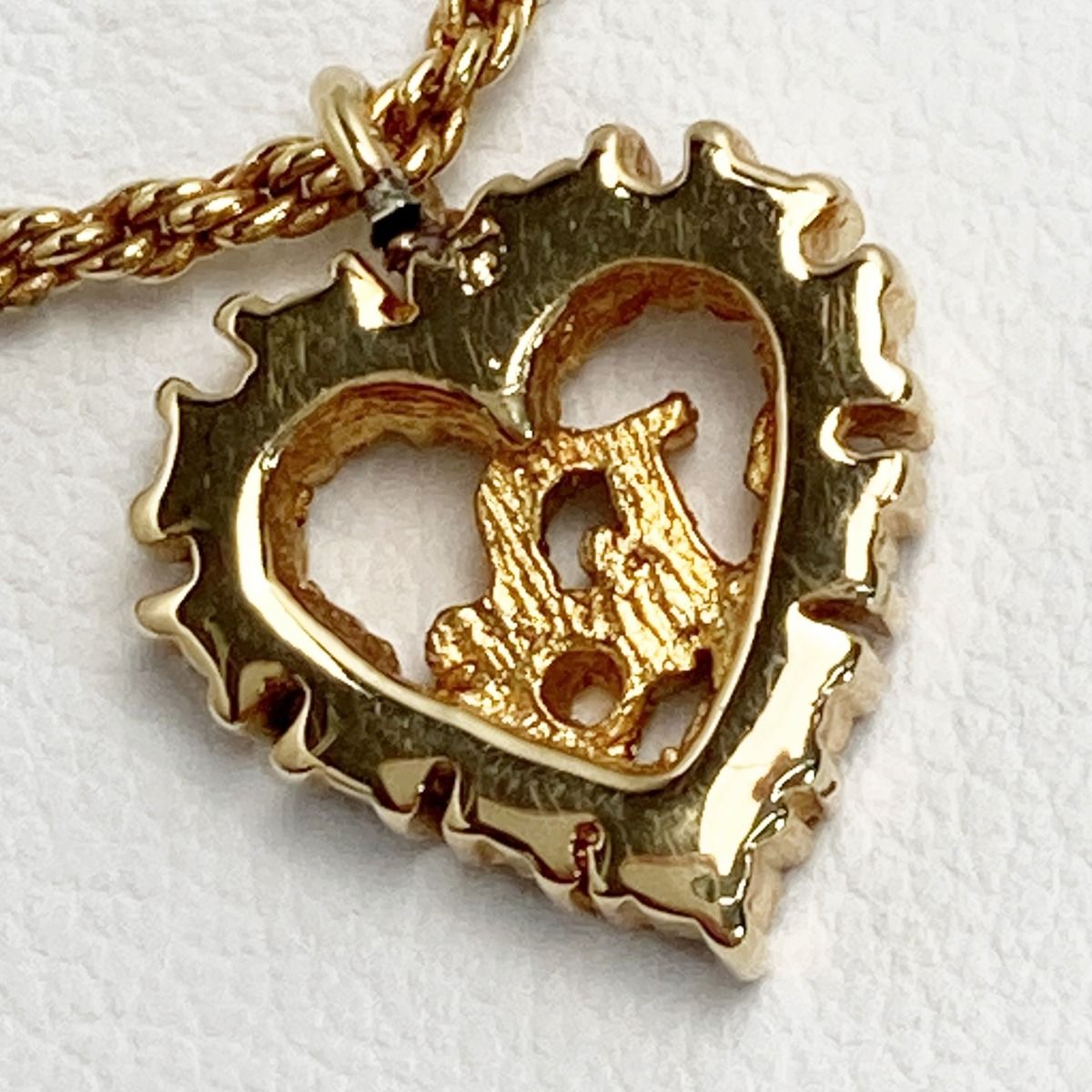 Christian Dior Logo Heart Rhinestone Necklace Gold GP