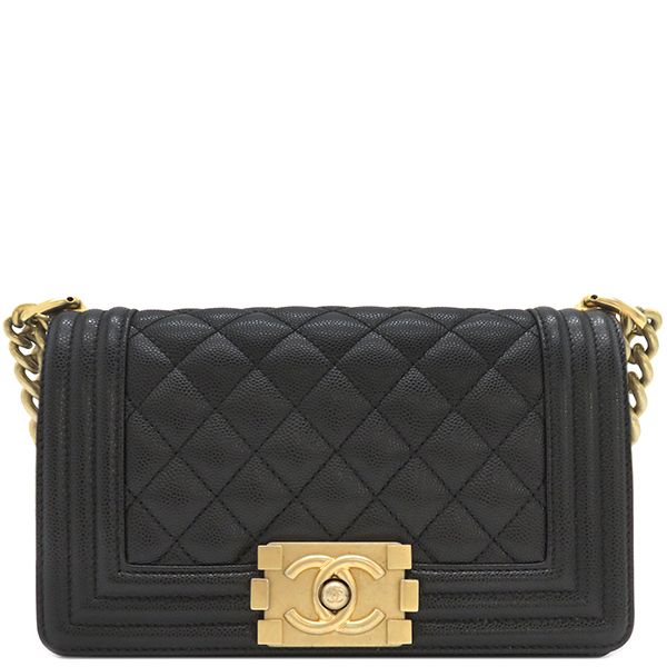 Chanel Shoulder Bag Boy Chanel Mini Chain Shoulder Caviar Skin Black Gold