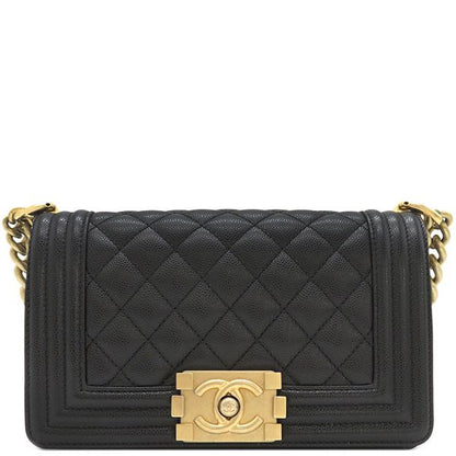 Chanel Shoulder Bag Boy Chanel Mini Chain Shoulder Caviar Skin Black Gold