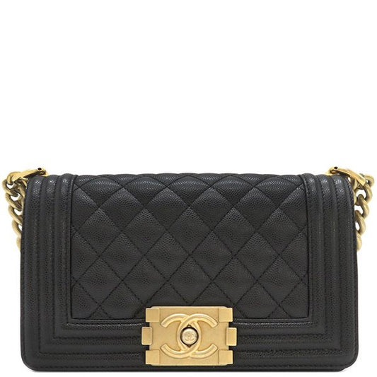 Chanel Shoulder Bag Boy Chanel Mini Chain Shoulder Caviar Skin Black Gold