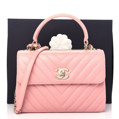 CHANEL Trendy Chevron Lambskin Quilted Dual Handle Flap Bag Pink Tote