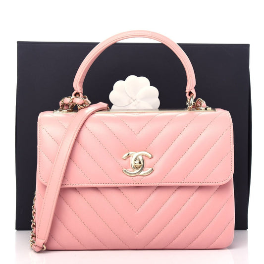 CHANEL Trendy Chevron Lambskin Quilted Dual Handle Flap Bag Pink Tote